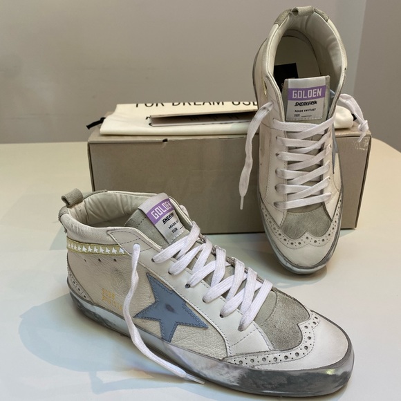 Golden Goose Mid Star Sneaker White Leather/Ice/Blue/Yellow/Metallic sz 38 NIB - Picture 12 of 14